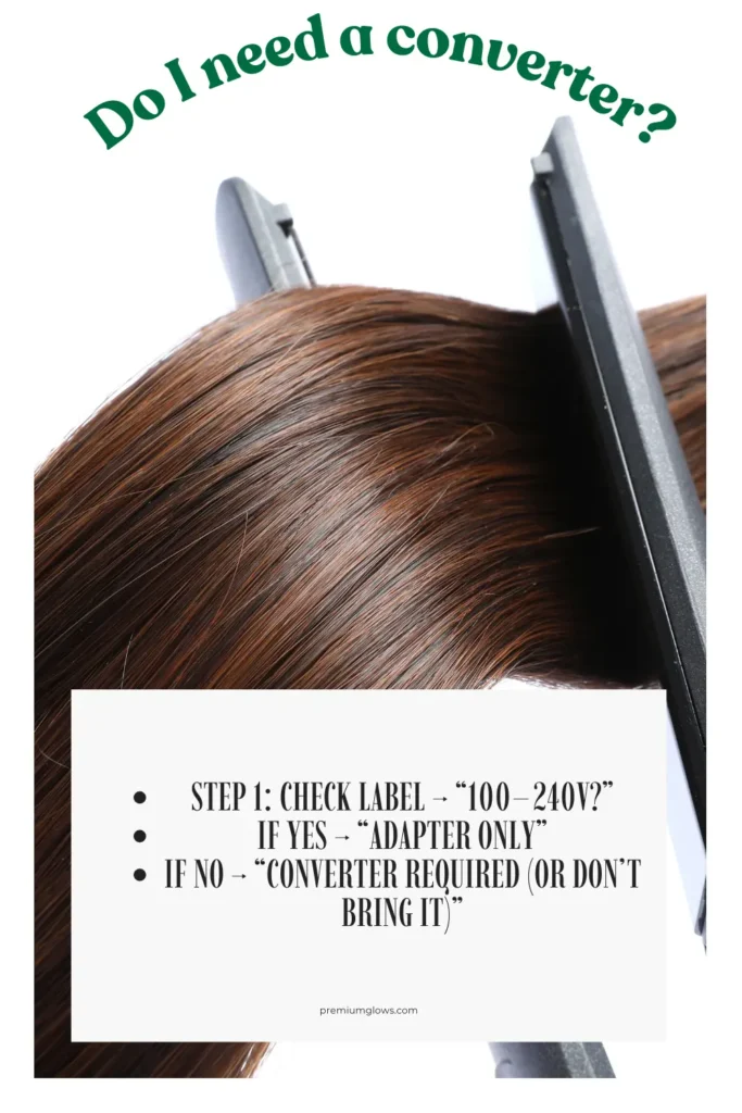 Adapter vs converter chart for dual voltage hair straighteners (100–240V travel guide)