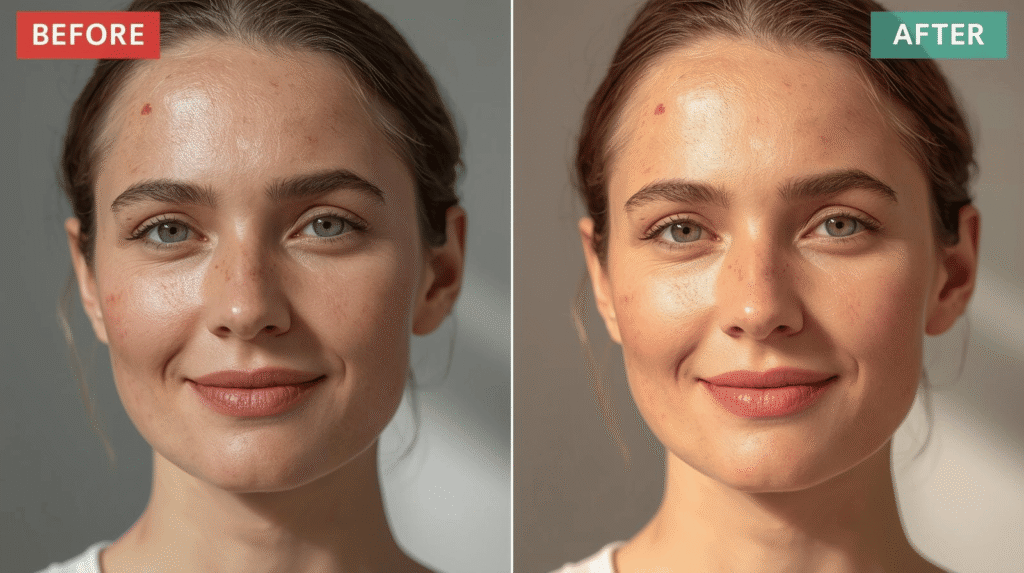 before and after using vitamin c serum for brightening