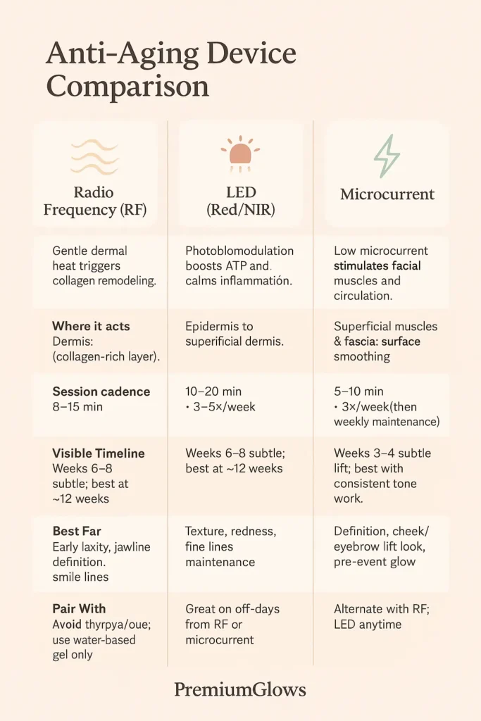 Anti-Aging Device Comparison: RF vs LED vs Microcurrent