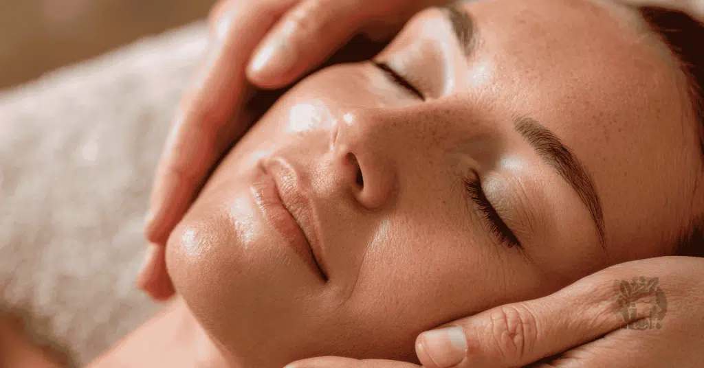 Alt text: &ldquo;Three-step microcurrent routine: cleanse, apply conductive gel, treat.