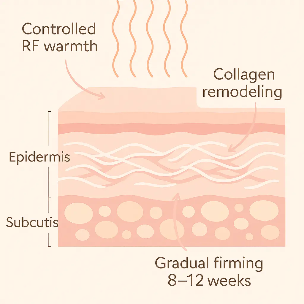 Minimal illustration showing gentle dermal heat for collagen remodeling
