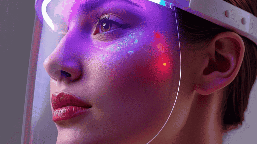 women using LED mask for treament at home