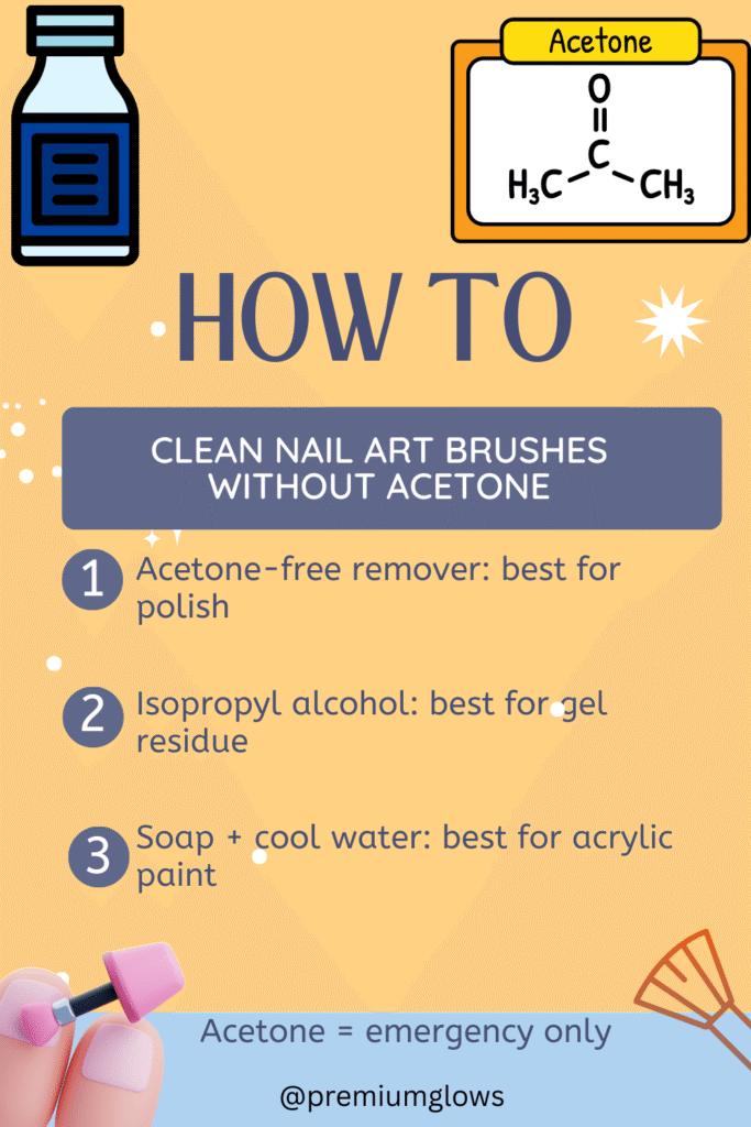 infographic showing How to clean nail art brushes without acetone