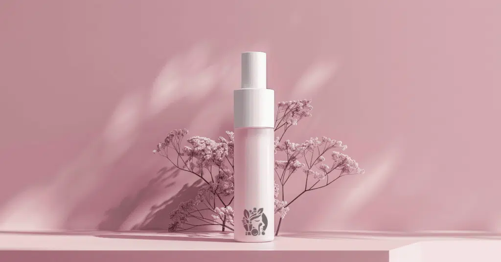 flat lay of lightweight heat protectant spray bottles for fine hair