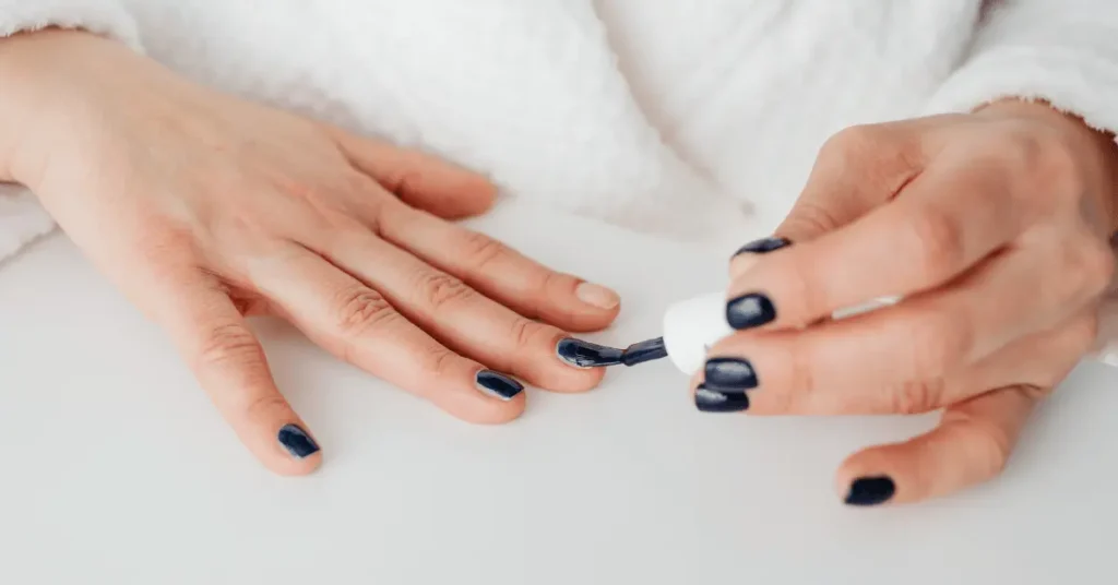 Finished nude manicure after detailed nail art work