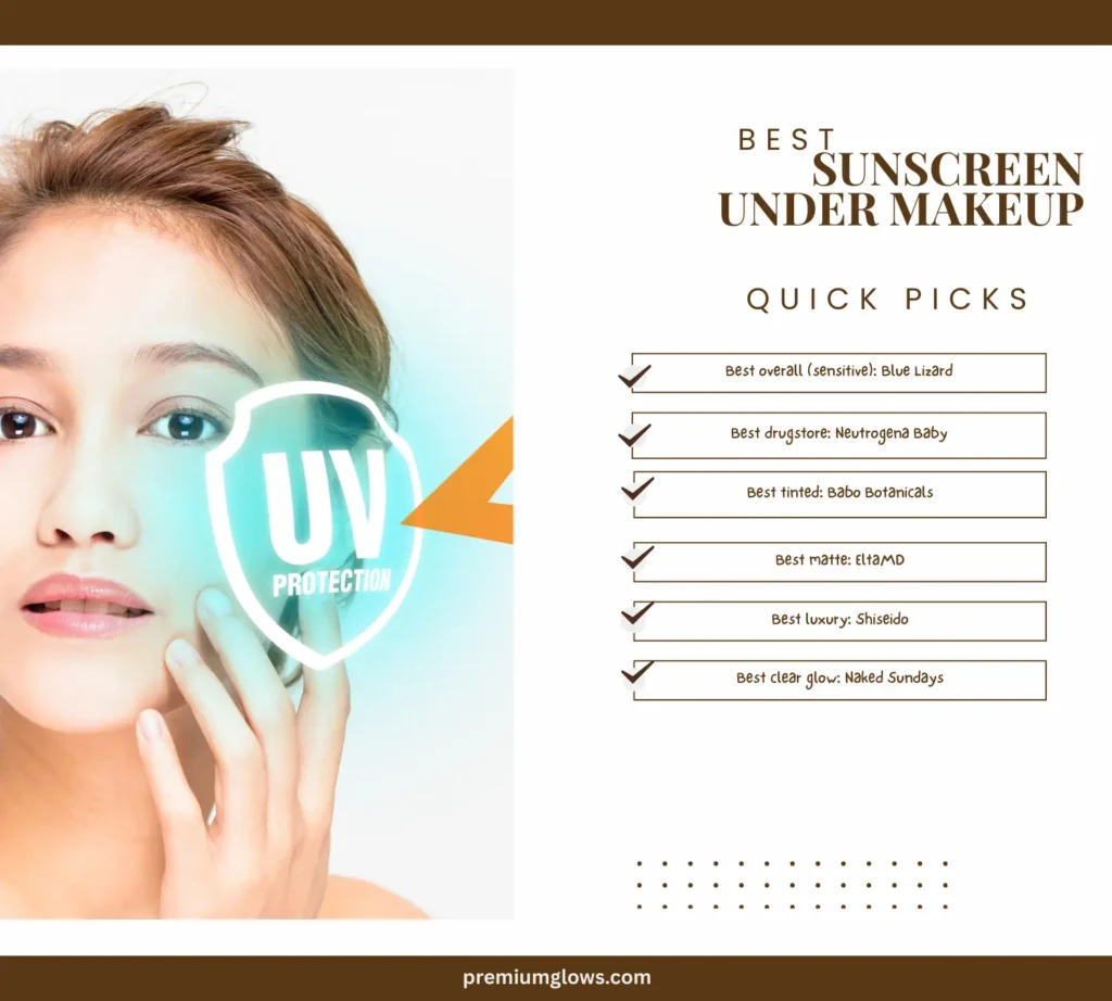 Quick Picks chart showing the best sunscreen stick options for different skin types and finishes.