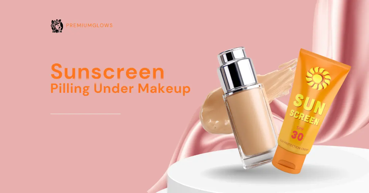 Pink graphic showing sunscreen and foundation to illustrate sunscreen pilling under makeup.