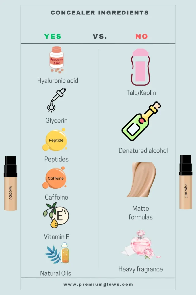 infograph showing what to look for while buying concealer for women over 40