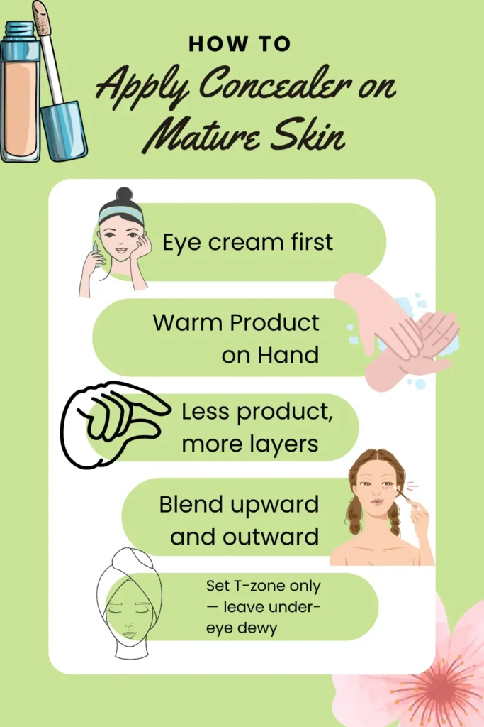 infograph showing best way to apply concealer on mature skin